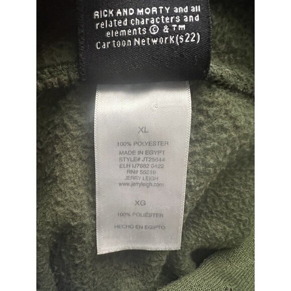 RICK & MORTY Dark Green Hoodie Pullover Sweatshirt XL Stretch Adult Swim Aliens - Picture 8 of 9